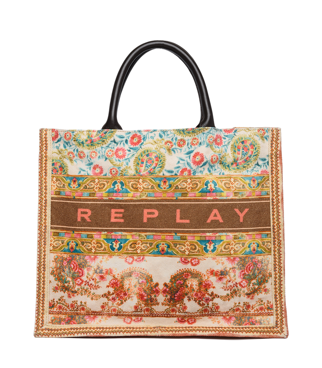 フラワープリントキャンバス+レザーバッグ 詳細画像 オレンジ系 1